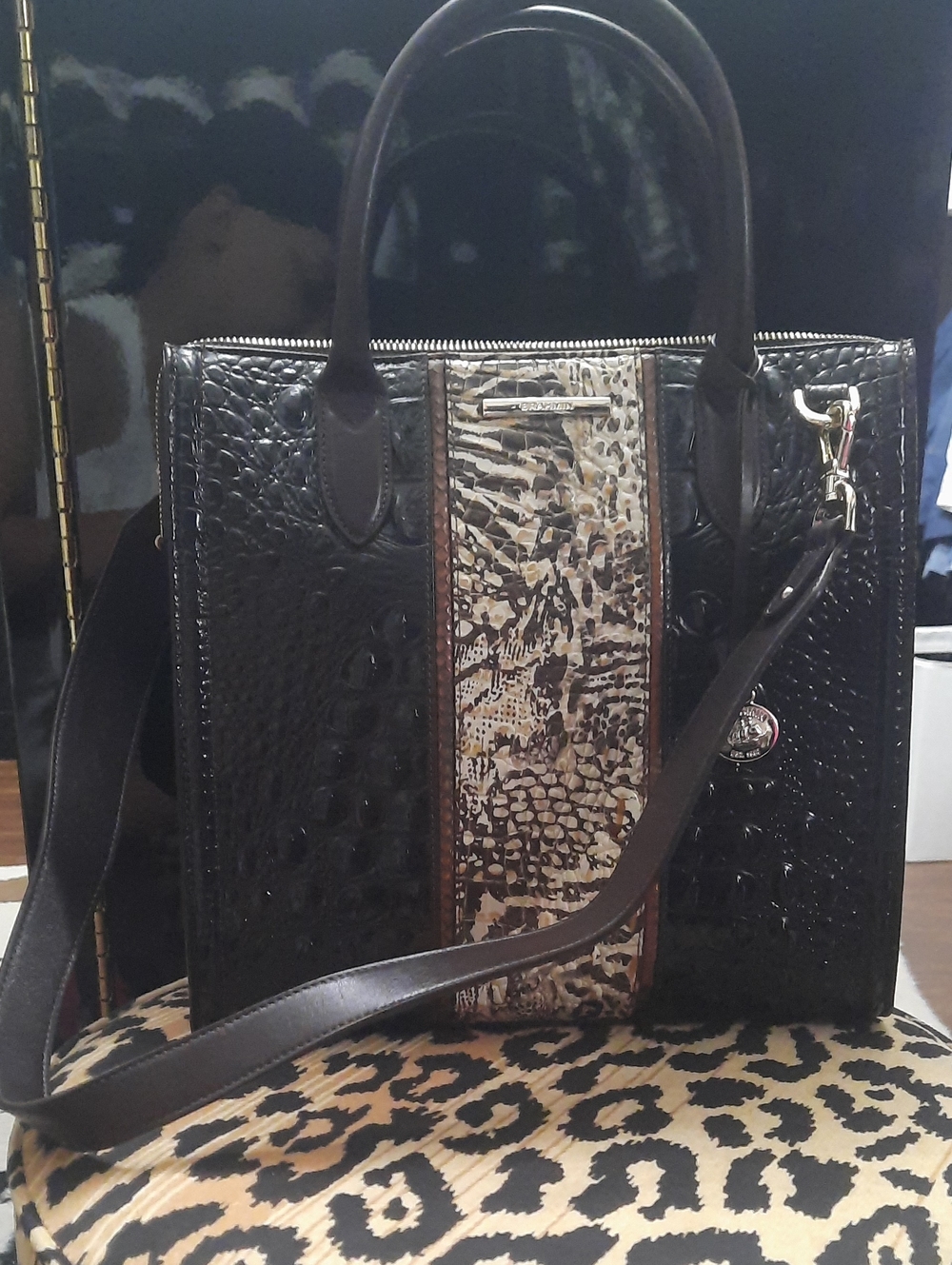 Brahmin Brown and Beige Animal-Print Tote Bag - Stylish Women’s Shoulder Bag